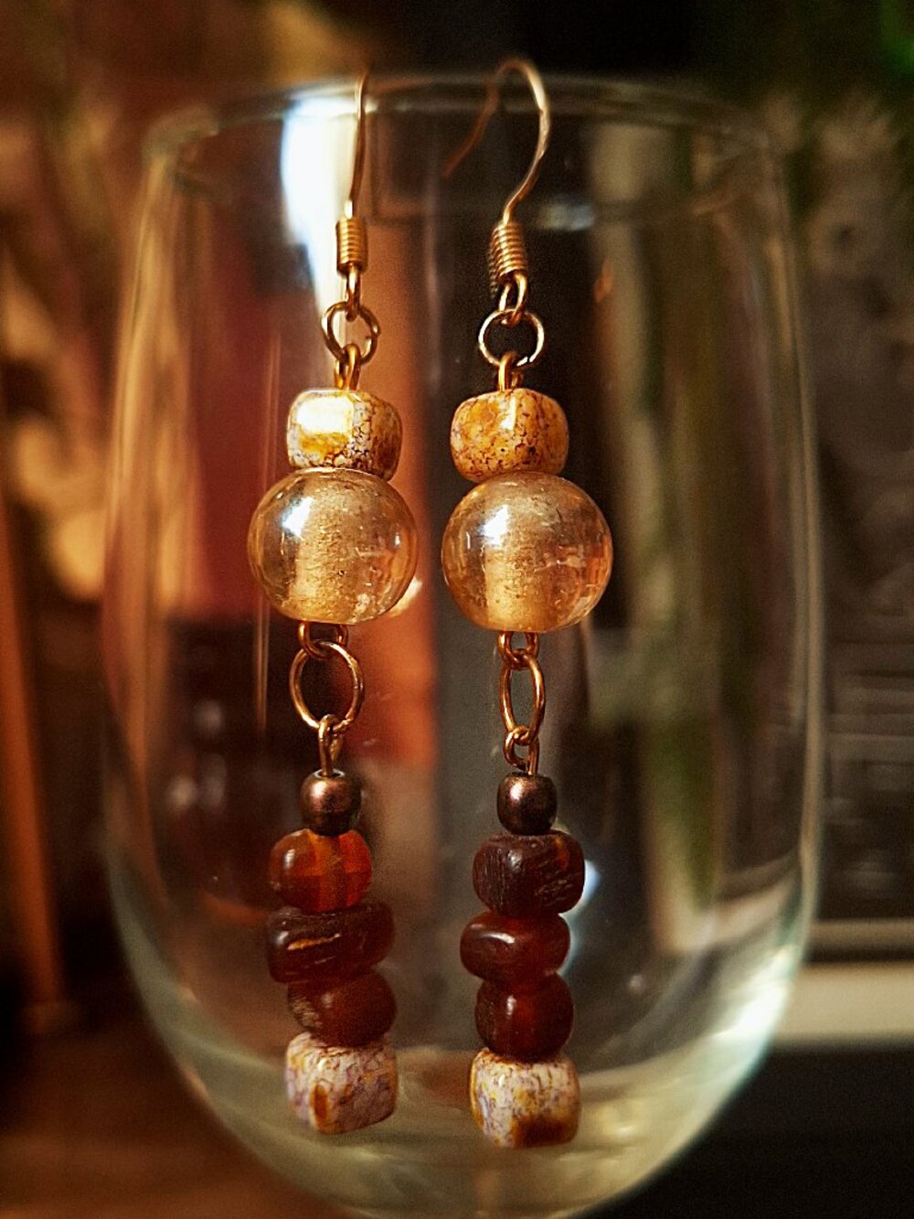 Sea Glass & Ceramic Earring, Rustic Coquette Earrings, Elegant Vintage Inspired
